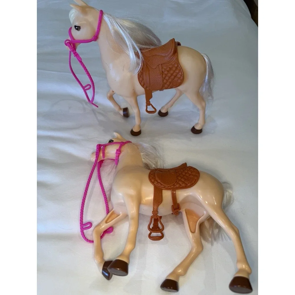 Light Brown Horse with Saddle, Bridle & Reins 2 Horses In Total For Barbies Doll